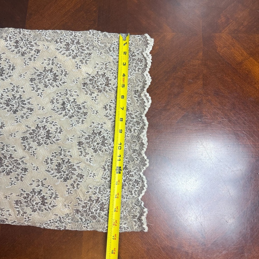 Vintage Lace Overlay Midi Dress Beige Brown Floral Short‎ Sleeve Formal Size 10 - Picture 6 of 13